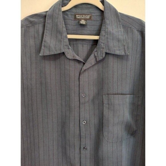 Montage Collection Button Up Shirt Mens 3XL  XXXL Blue Strip Pocket‎ - Picture 6 of 10